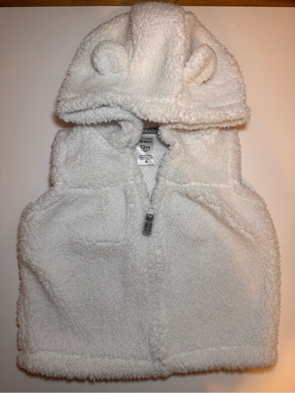Carter's Baby White Sherpa Bear Ear Hooded Zip Up Vest 12M